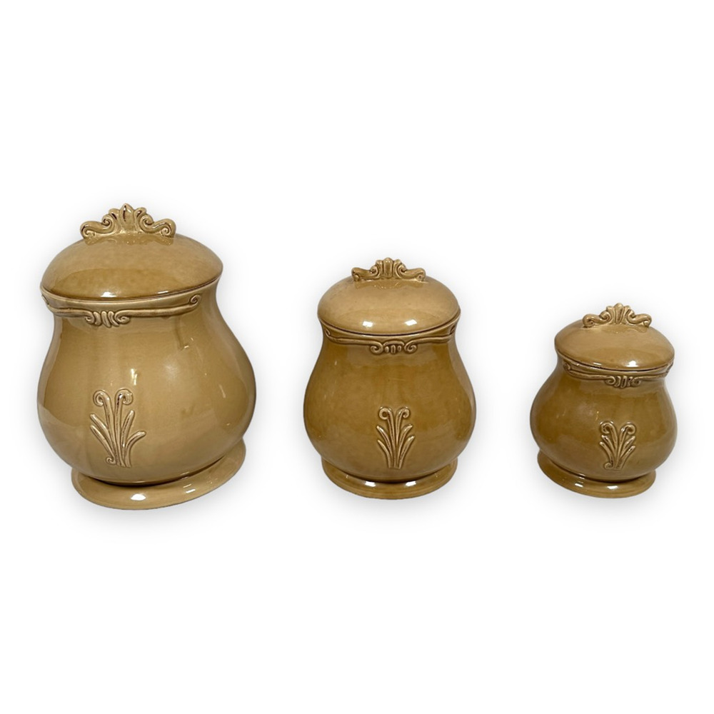 Arte Italica Rustic Style Canister Set Lot of 3 Ceramic Italy Brown Glossy Glaze